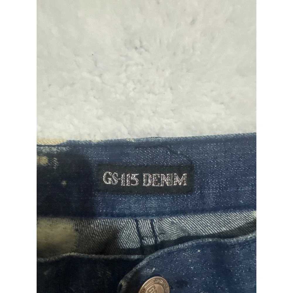 GS 115 Denim Biker Jeans‎ Distressed Bleach Splatter Moto Style Men's